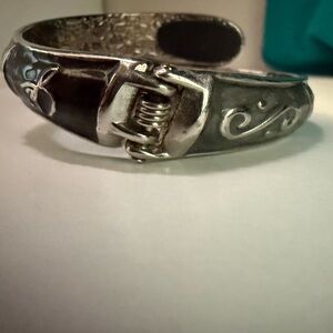 FUMI Silver & Black Enamel Hinged Bypass Statement Bracelet